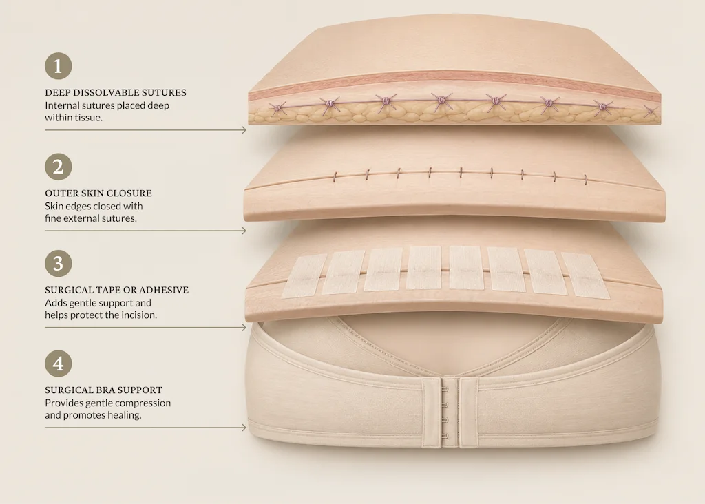 How are the incisions closed and dressed?